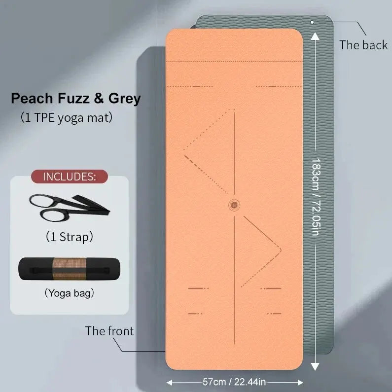 Non-Slip TPE Yoga Mat with Alignment System – 6mm – Lightweight, Eco-Friendly and Perfect for Beginners 