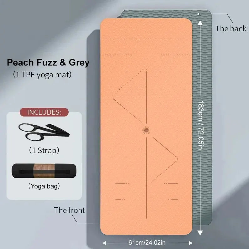Non-Slip TPE Yoga Mat with Alignment System – 6mm – Lightweight, Eco-Friendly and Perfect for Beginners 