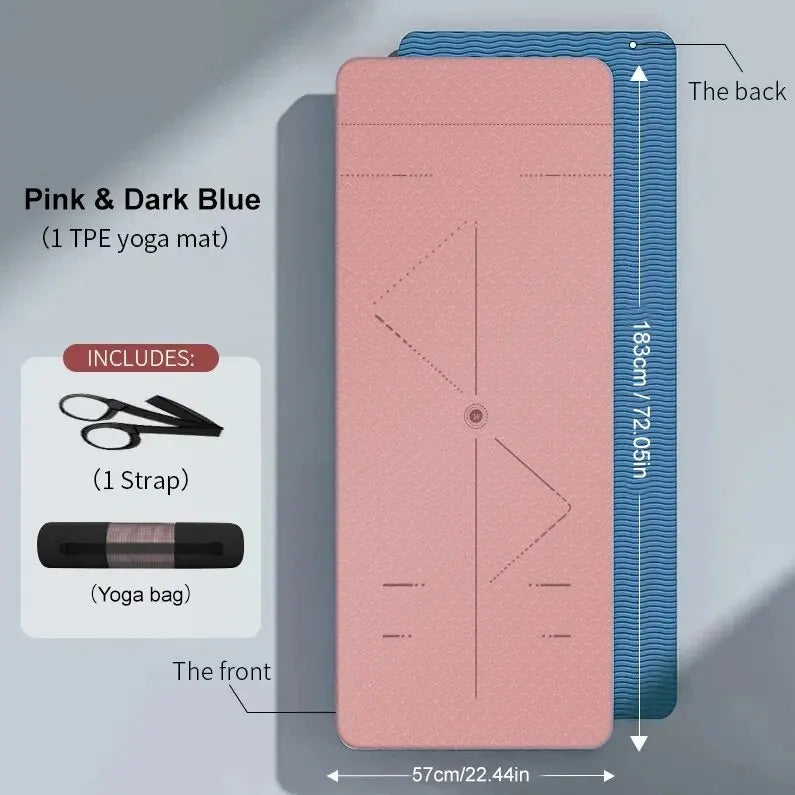 Non-Slip TPE Yoga Mat with Alignment System – 6mm – Lightweight, Eco-Friendly and Perfect for Beginners 